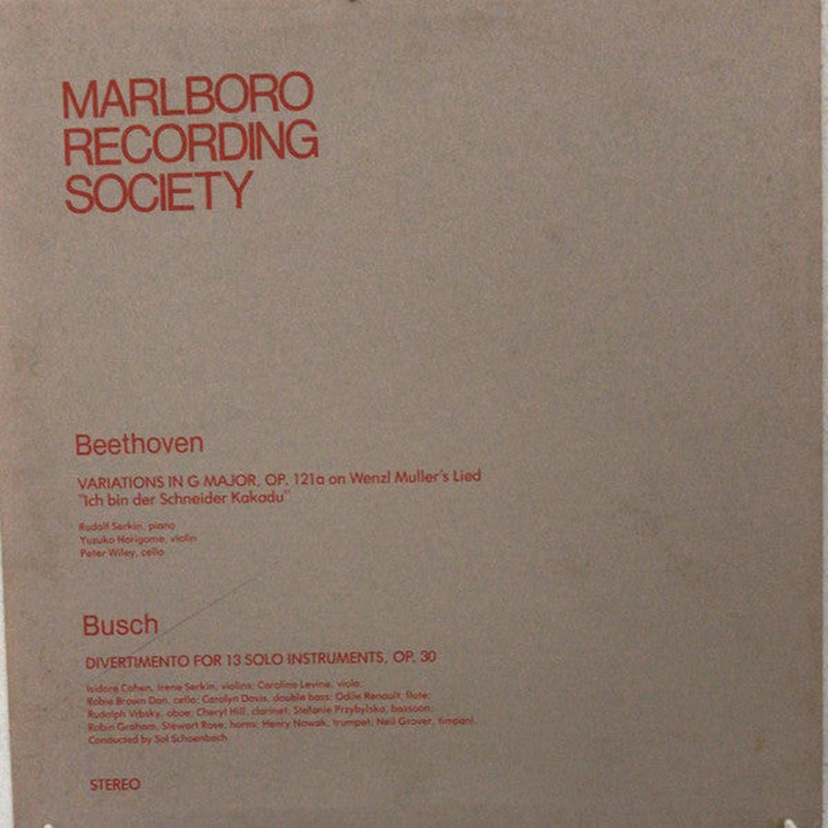 Beethoven*, Busch*, Rudolf Serkin, Yuzuko Horigome, Peter Wiley Variations In G Major, Op. 121a On Wenzl Muller’s Lied ” Ich Bin Der Scheider Kakadu” / Divertimento For 13 Solo Instruments