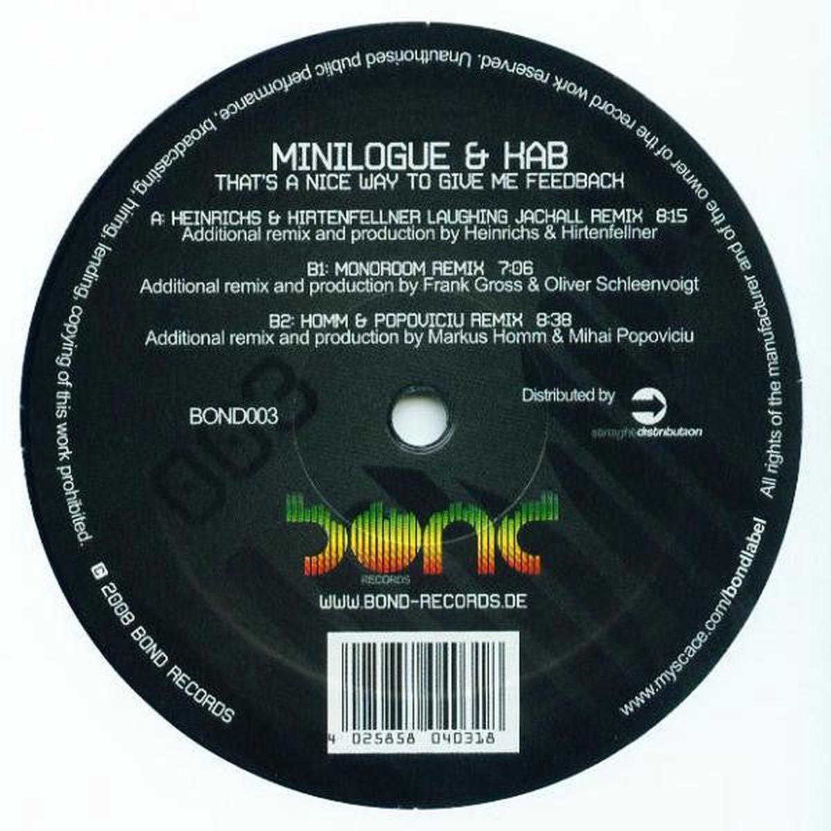 MINILOGUE & KAB THATS A NICE WAY TO GIVE ME FEEDBACK (THE REMIXES)